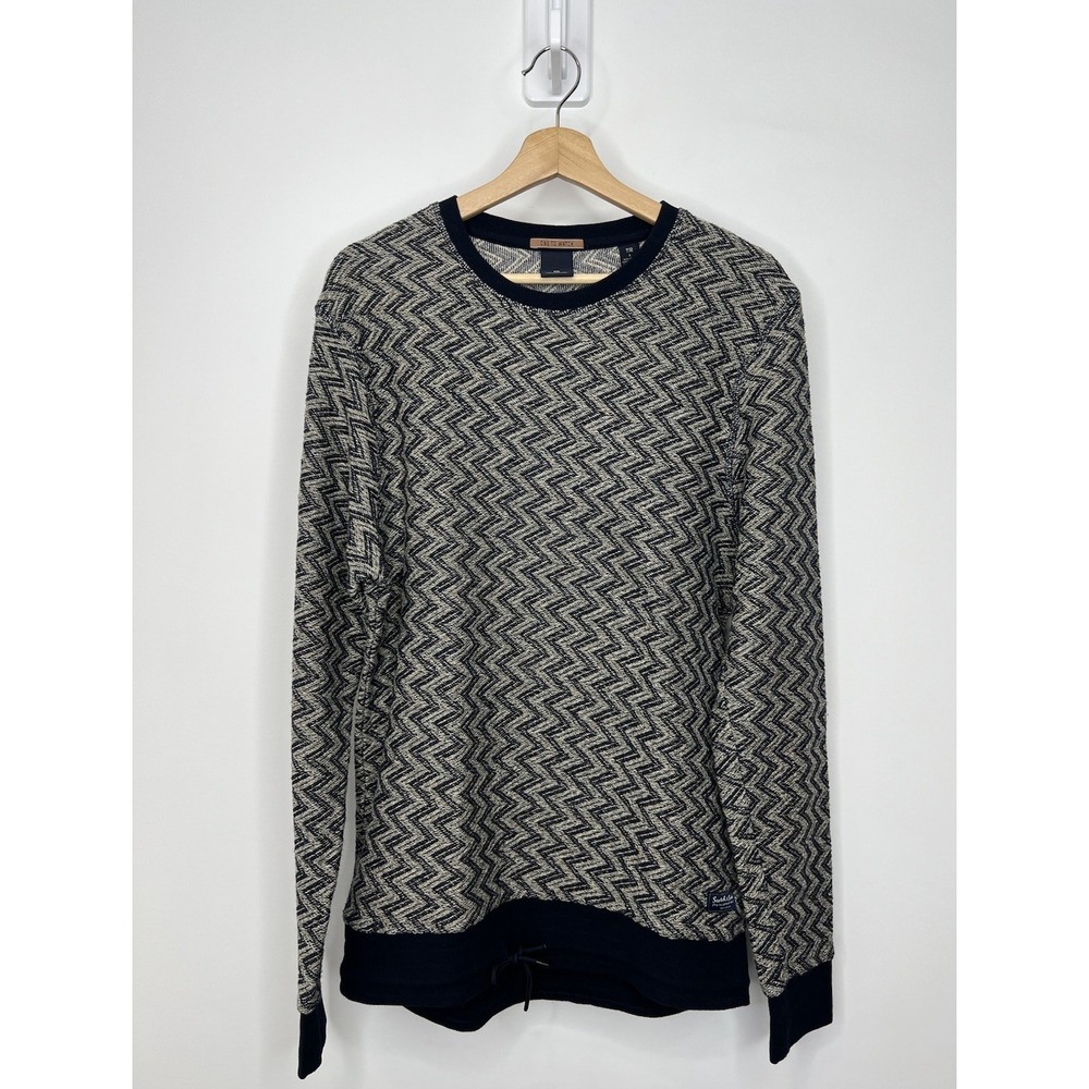 Scotch & Soda Sweater Mens Large Geometric Pattern Knit Cotton Preppy Crewneck